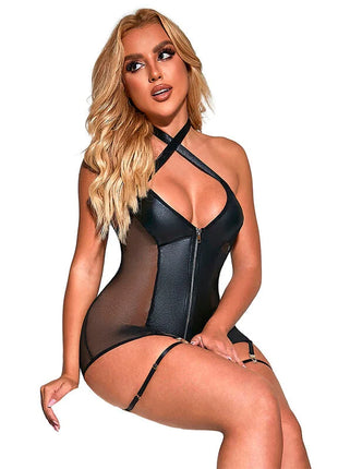 SUBBLIME - 954444 SEXY MESH KLEID LEDER SCHWARZ S/M