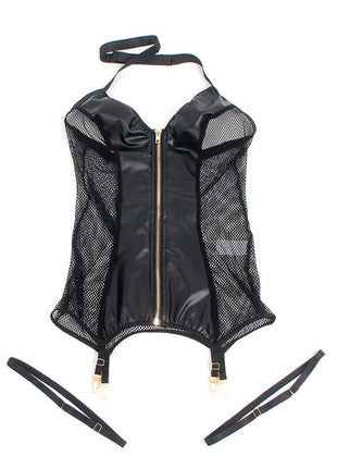 SUBBLIME - 954451 SEXY MESH KLEID LEDER SCHWARZ L/XL