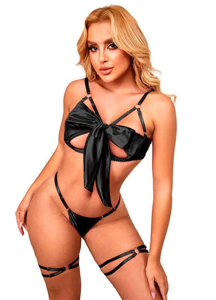 SUBBLIME - 955205 BH-SET MIT VERSTELLBARER SCHWARZER SCHLEIFE L/XL - Sexy Dessous-Set