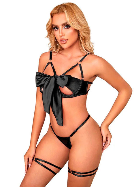 SUBBLIME - 955205 BH-SET MIT VERSTELLBARER SCHWARZER SCHLEIFE L/XL - Sexy Dessous-Set