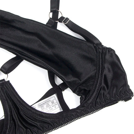 SUBBLIME - 955205 BH-SET MIT VERSTELLBARER SCHWARZER SCHLEIFE L/XL - Sexy Dessous-Set