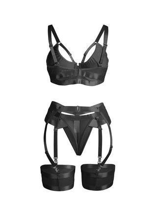 SUBBLIME - 955236 SCHWARZER BONDAGE-BH MIT STRUMPFBAND-SET S/M - Sexy Dessous-Set