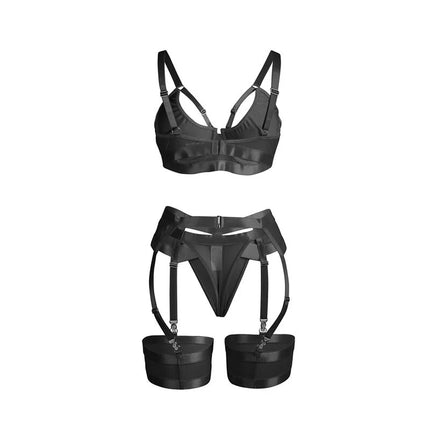 SUBBLIME - 955236 SCHWARZER BONDAGE-BH MIT STRUMPFBAND-SET S/M - Sexy Dessous-Set