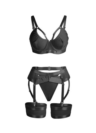 SUBBLIME - 955243 SCHWARZER BONDAGE-BH MIT STRUMPFBAND-SET L/XL - Sexy Dessous-Set