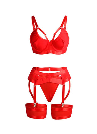 SUBBLIME - 955250 ROTER BONDAGE-BH MIT STRUMPFBAND-SET S/M - Sexy Dessous-Set