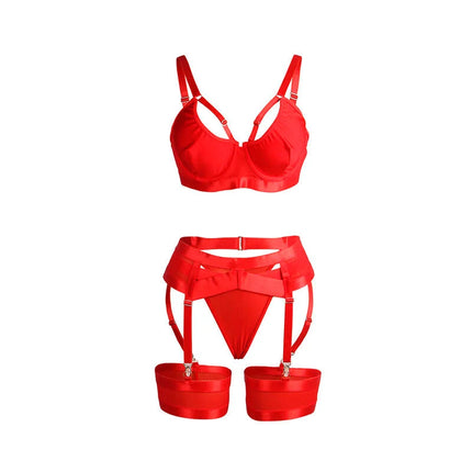 SUBBLIME - 955250 ROTER BONDAGE-BH MIT STRUMPFBAND-SET S/M - Sexy Dessous-Set