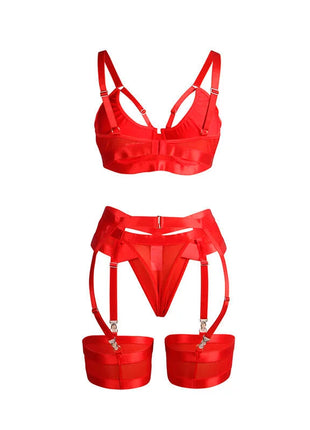 SUBBLIME - 955250 ROTER BONDAGE-BH MIT STRUMPFBAND-SET S/M - Sexy Dessous-Set