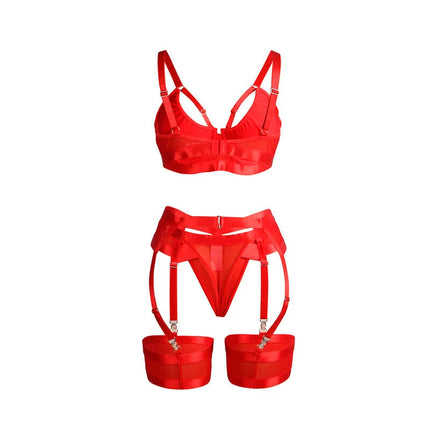 SUBBLIME - 955250 ROTER BONDAGE-BH MIT STRUMPFBAND-SET S/M - Sexy Dessous-Set