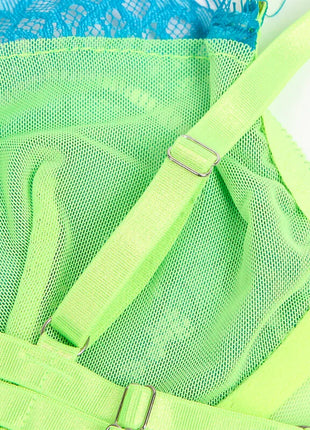 SUBBLIME - 955311 BH-SET MIT SPITZE UND STRUMPFBAND GRÜN UND BLAU S/M - Strumpfband Set