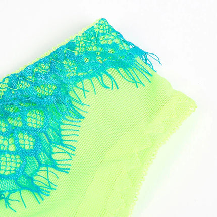 SUBBLIME - 955311 BH-SET MIT SPITZE UND STRUMPFBAND GRÜN UND BLAU S/M - Strumpfband Set