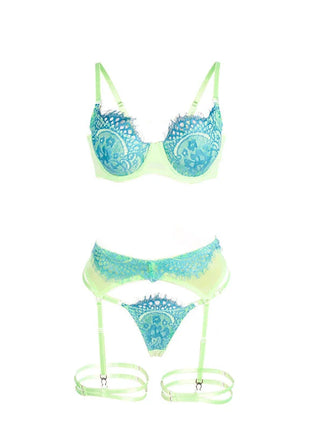 SUBBLIME - 955328 BH-SET MIT SPITZE UND STRUMPFBAND GRÜN UND BLAU L/XL - Strumpfband Set
