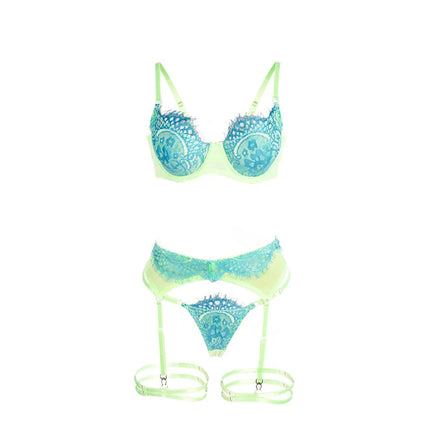 SUBBLIME - 955328 BH-SET MIT SPITZE UND STRUMPFBAND GRÜN UND BLAU L/XL - Strumpfband Set