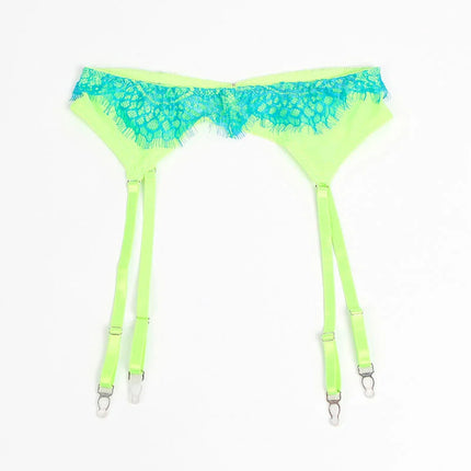 SUBBLIME - 955328 BH-SET MIT SPITZE UND STRUMPFBAND GRÜN UND BLAU L/XL - Strumpfband Set