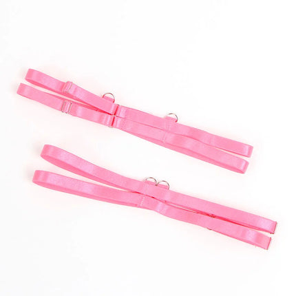 SUBBLIME - 955359 BH-SET MIT SPITZE UND STRUMPFBÄNDERN ROSA UND LILA S/M - Strumpfband Set