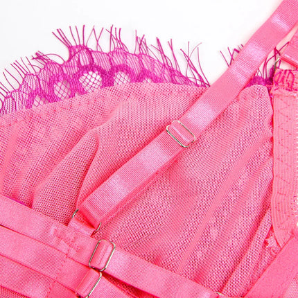 SUBBLIME - 955359 BH-SET MIT SPITZE UND STRUMPFBÄNDERN ROSA UND LILA S/M - Strumpfband Set