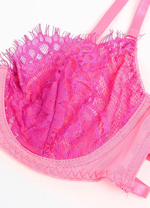 SUBBLIME - 955366 BH-SET MIT SPITZE UND STRUMPFBAND ROSA UND LILA L/XL - Strumpfband Set