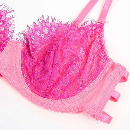 SUBBLIME - 955366 BH-SET MIT SPITZE UND STRUMPFBAND ROSA UND LILA L/XL - Strumpfband Set