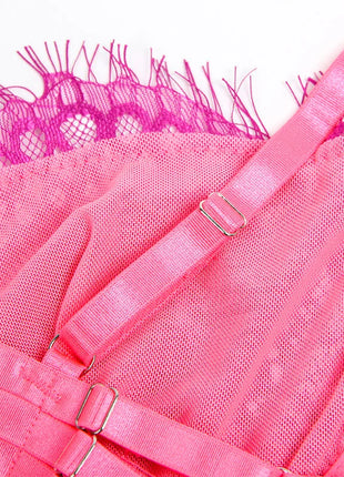 SUBBLIME - 955366 BH-SET MIT SPITZE UND STRUMPFBAND ROSA UND LILA L/XL - Strumpfband Set
