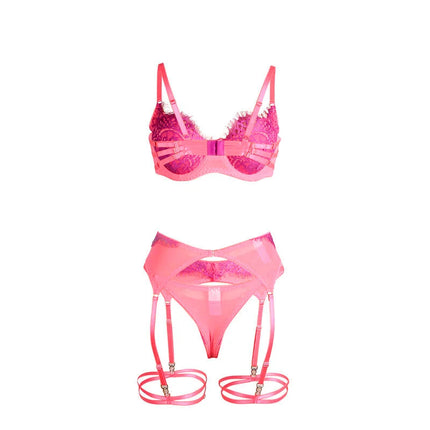 SUBBLIME - 955366 BH-SET MIT SPITZE UND STRUMPFBAND ROSA UND LILA L/XL - Strumpfband Set