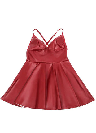 SUBBLIME - 955397 KLEID MIT BURGUNDERROTEN LEDERTRÄGERN S/M - Sexy Kleider