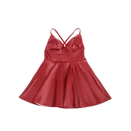 SUBBLIME - 955397 KLEID MIT BURGUNDERROTEN LEDERTRÄGERN S/M - Sexy Kleider