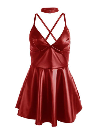 SUBBLIME - 955397 KLEID MIT BURGUNDERROTEN LEDERTRÄGERN S/M - Sexy Kleider