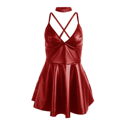 SUBBLIME - 955397 KLEID MIT BURGUNDERROTEN LEDERTRÄGERN S/M - Sexy Kleider