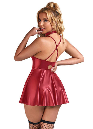 SUBBLIME - 955397 KLEID MIT BURGUNDERROTEN LEDERTRÄGERN S/M - Sexy Kleider