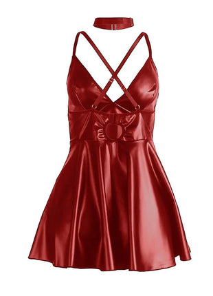 SUBBLIME - 955403 KLEID MIT BURGUNDERROTEN LEDERTRÄGERN L/XL