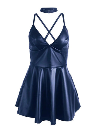 SUBBLIME - 955410 KLEID MIT BLAUEN LEDERTRÄGERN S/M