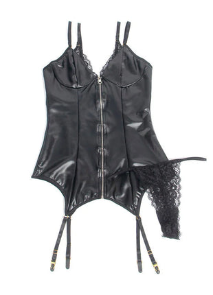 SUBBLIME - 955465 SCHWARZER LEDER-BODY MIT REISSVERSCHLUSS L/XL