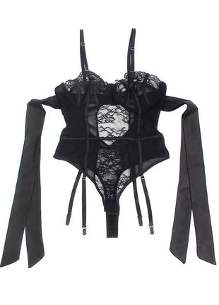 SUBBLIME - 955502 SPITZEN-BODYSUIT MIT SCHLEIFEN UND STRAPSEN SCHWARZ L/XL