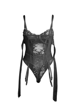 SUBBLIME - 955502 SPITZEN-BODYSUIT MIT SCHLEIFEN UND STRAPSEN SCHWARZ L/XL