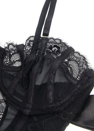 SUBBLIME - 955502 SPITZEN-BODYSUIT MIT SCHLEIFEN UND STRAPSEN SCHWARZ L/XL