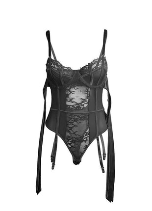 SUBBLIME - 955502 SPITZEN-BODYSUIT MIT SCHLEIFEN UND STRAPSEN SCHWARZ L/XL