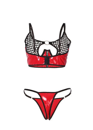 SUBBLIME - 955533 ROTES LACKLEDER-NETZ-ZIPPER-BH-SET S/M - Sexy Dessous-Set