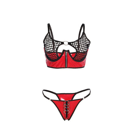 SUBBLIME - 955533 ROTES LACKLEDER-NETZ-ZIPPER-BH-SET S/M - Sexy Dessous-Set