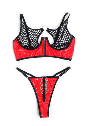 SUBBLIME - 955540 ROTES LACKLEDER-NETZ-ZIPPER-BH-SET L/XL - Sexy Dessous-Set