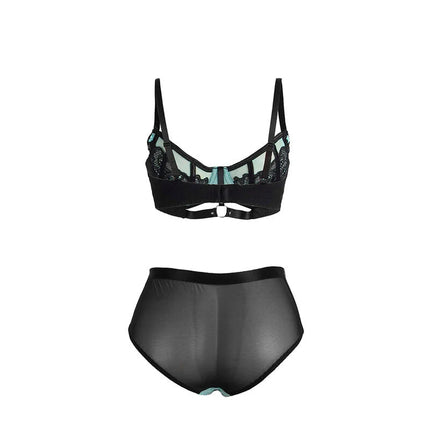 SUBBLIME - 955557 GRÜNES LACKLEDER-NETZ-ZIPPER-BH-SET S/M - Sexy Dessous-Set