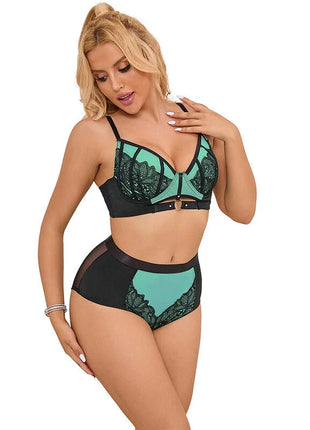 SUBBLIME - 955557 GRÜNES LACKLEDER-NETZ-ZIPPER-BH-SET S/M - Sexy Dessous-Set