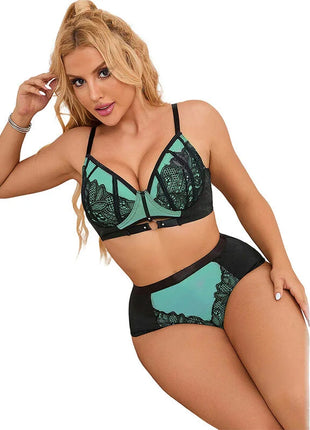 SUBBLIME - 955557 GRÜNES LACKLEDER-NETZ-ZIPPER-BH-SET S/M - Sexy Dessous-Set