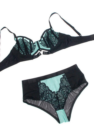 SUBBLIME - 955557 GRÜNES LACKLEDER-NETZ-ZIPPER-BH-SET S/M - Sexy Dessous-Set