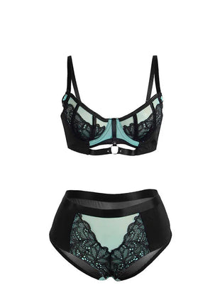 SUBBLIME - 955564 GRÜNES LACKLEDER-NETZ-ZIPPER-BH-SET L/XL - Sexy Dessous-Set