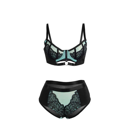 SUBBLIME - 955564 GRÜNES LACKLEDER-NETZ-ZIPPER-BH-SET L/XL - Sexy Dessous-Set