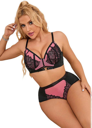 SUBBLIME - 955571 ROSA LACKLEDER MESH ZIPPER BH-SET S/M - Sexy Dessous-Set