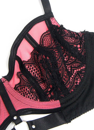 SUBBLIME - 955571 ROSA LACKLEDER MESH ZIPPER BH-SET S/M - Sexy Dessous-Set
