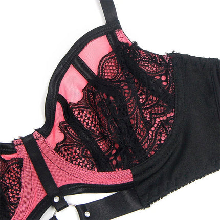 SUBBLIME - 955571 ROSA LACKLEDER MESH ZIPPER BH-SET S/M - Sexy Dessous-Set