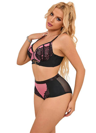 SUBBLIME - 955588 ROSA LACKLEDER MESH ZIPPER BH SET L/XL - Sexy Dessous-Set