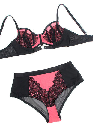 SUBBLIME - 955588 ROSA LACKLEDER MESH ZIPPER BH SET L/XL - Sexy Dessous-Set