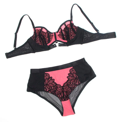 SUBBLIME - 955588 ROSA LACKLEDER MESH ZIPPER BH SET L/XL - Sexy Dessous-Set